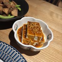 Grilled Mushrooms with Fried Green Beans + Marinated Tofu  at Qīng Chún 庆春食堂 - Qingchun E Rd in Hangzhou