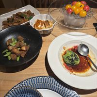 Bamboo, Grilled Mushrooms & Fried Green Beans, Marinaded Tofu, Avocado Salad  at Qīng Chún 庆春食堂 - Qingchun E Rd in Hangzhou