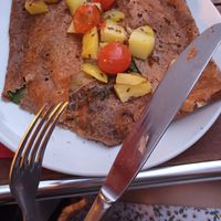 Zucchini, bechamel pesto  sauce, potatoe(I ate the corner sorry) at Crêperie Rouge Délice in Grenoble