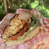 Vegan sandwich on amazing focaccia bread at Latte Da Coffee Cafe  in Lee Vining