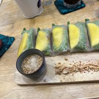 Vegan spring rolls and peanut butterr  at Bouang  in Luang Prabang