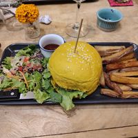 Vegan jackfruit burger at Bouang  in Luang Prabang