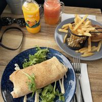 Vegan burrito + vegan pie and chips   at Cafe 228 in Adelaide