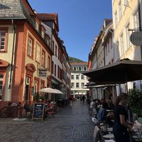 View down Kettengasse from Nana outdoor seating  at Nana in Heidelberg
