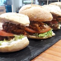 Seitan burger pinxo at Geltoki in Pamplona