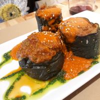Vegan Chilli-stuffed courgettes at Geltoki in Pamplona