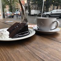 Warm chocolate cake  at Greens Vegan in Cardiff