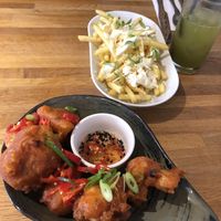 Korean cauliflower and herb salt and garlic fries  at Encore  in Chorley