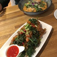 Crispy veg and risotto  at Encore  in Chorley