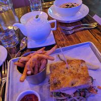 Hummus sandwich, autumn squash soup. at Firefly Grill in Effingham