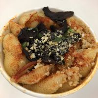 Mac n cheese - cheesy at the bottom with fake bacon at By Chloe - Oxford Circus in London