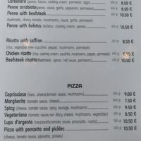 Menu at Lupo D'Argento in Zabljak