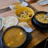 Sopa de tofu, camotes, arroz y masitas de arroz con verduras at Banchan Nara in Recoleta