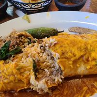 Vegan chorizo grande burrito. Excellent Pinto and blk beans. Corn. Vegan cheese and spinach. Excellent. at El Sarape in Olympia