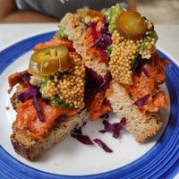 Sandwich with carrots and BBQ sauce at De Groene Afslag in Bussum