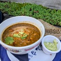 Peanut soup and vegan herby butter at De Groene Afslag in Bussum