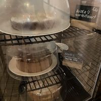 Some pastries in the fridge. The carrot cake is tasty, but tiny for €5,50 at De Groene Afslag in Bussum