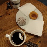 Chocolate ball and salty caramel pastry at Espresso House in Lulea
