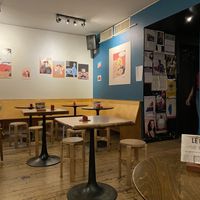 The back room/exhibition space. At the front it’s a bar  at Le Phare Cafe in Geneva