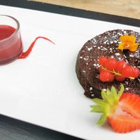 Presque cuit chocolate cake at Le Vegetarium in La Gacilly