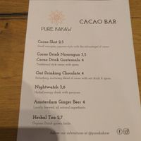 Menu at Pure Kakaw in Amsterdam
