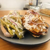 Molletes de chilaquiles were insanely good. These people know what they’re doing. at Santo Pecado Vegano in Mexico City