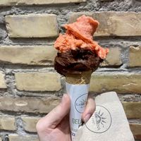 Strawberry and chocolate gelato (vegan)  at The Gelatist - Via Nazionale in Rome