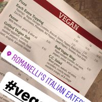 Menu at Romanelli's in Madison