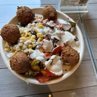 Falafel and trio of hummus bowel    at Hummus Republic in Burbank