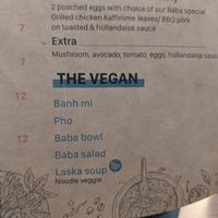 Vegan menu at Baba on Wells in Frankston