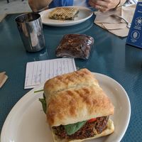 Quinoa Burger, banana coffee cake at Cornucopia Natural Market & Deli in Galesburg