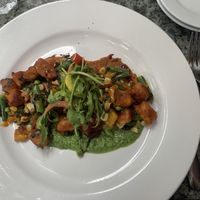 Sweet Potato Gnocchi (no cheese): Absolutely love. The green pesto sauce is delicious. Would highly recommend   at Pyramid Bistro in Aspen