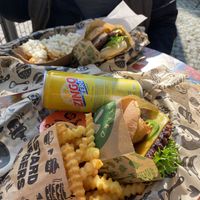 Texas burger with extra jalapeño and a hjortron burger with loaded friess  at Bastard Burgers in Karlstad
