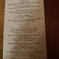 Dessert menu. Sorbetto is only vegan option  at Mews in Provincetown