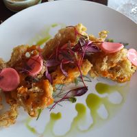 Tempura Mushrooms $15
Battered and fried enoki mushrooms, gochujang sweet and sour, pickled radish at Mews in Provincetown