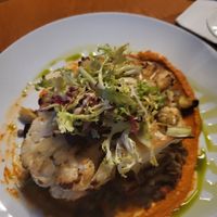Cauliflower steak with romesco and lentils  at Mews in Provincetown