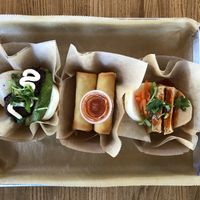 Tofu and Falafel banh mi with spring roll at Banh Mi Station in Dallas