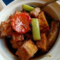 Tofu in spicy brown Sauce at 3G Vegetarian Restaurant in Vancouver