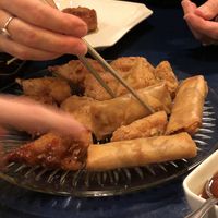 Springs rolls, tempura veggies, chicken drumsticks at 3G Vegetarian Restaurant in Vancouver