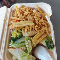 Spicy bamboo and mixed veg over rice at Vegetarian in Rayong