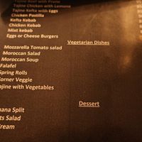 The vegetarian section of the main menu as of November 2019. at Corner Cafe in Marrakech