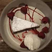 Orange cake with raspberries and dairy free ice cream  at Engine in Sowerby Bridge