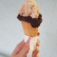 Vegan chocolate & marzipan almond milk ice cream at Eisdiele Riviera in Munich