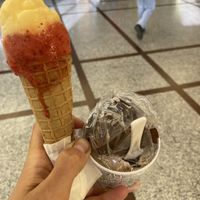 Got my cup wrapped. Mandarin, strawberry, chocolate, hazelnut (niocciola)  at Haiti Gelateria  in Ventimiglia