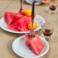 Digestif and veggies at To Faragi Tavern in Crete
