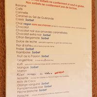 Menu. Sorbets declared vegan, one plant milk ice cream at Hasta Glaces in Sion