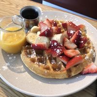 Waffles (with extra fruits, vegan) at Le Charlotte in Mont-tremblant