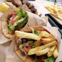Mushroom and mixed vegetable pittas at Street Souvlaki in Athens