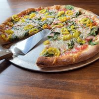 Spinach, banana peppers, vegan cheese. Yummy!  at Pizzoco in Winchester