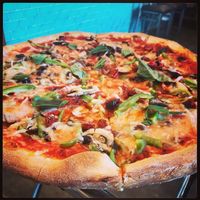 Large veggie pizza with vegan cheese.  at Pizzoco in Winchester